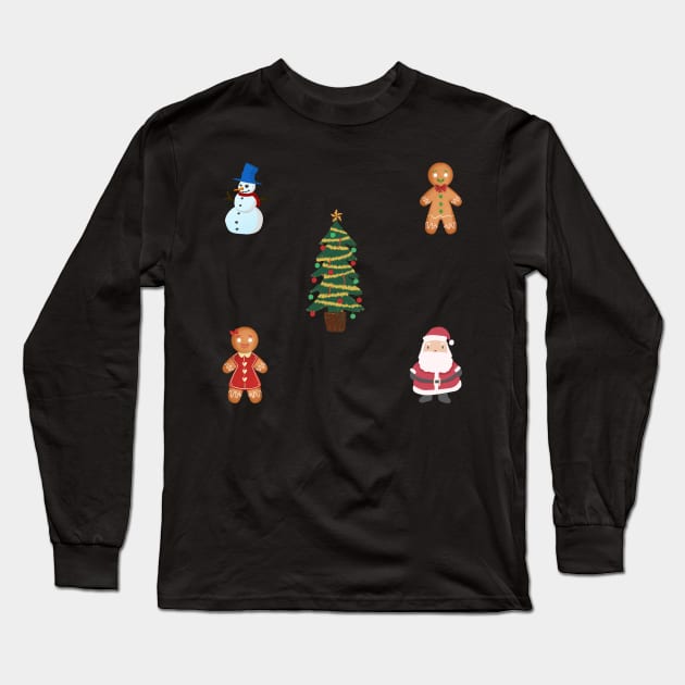 Cute Christmas Sticker Pack Long Sleeve T-Shirt by AishwaryaMathur